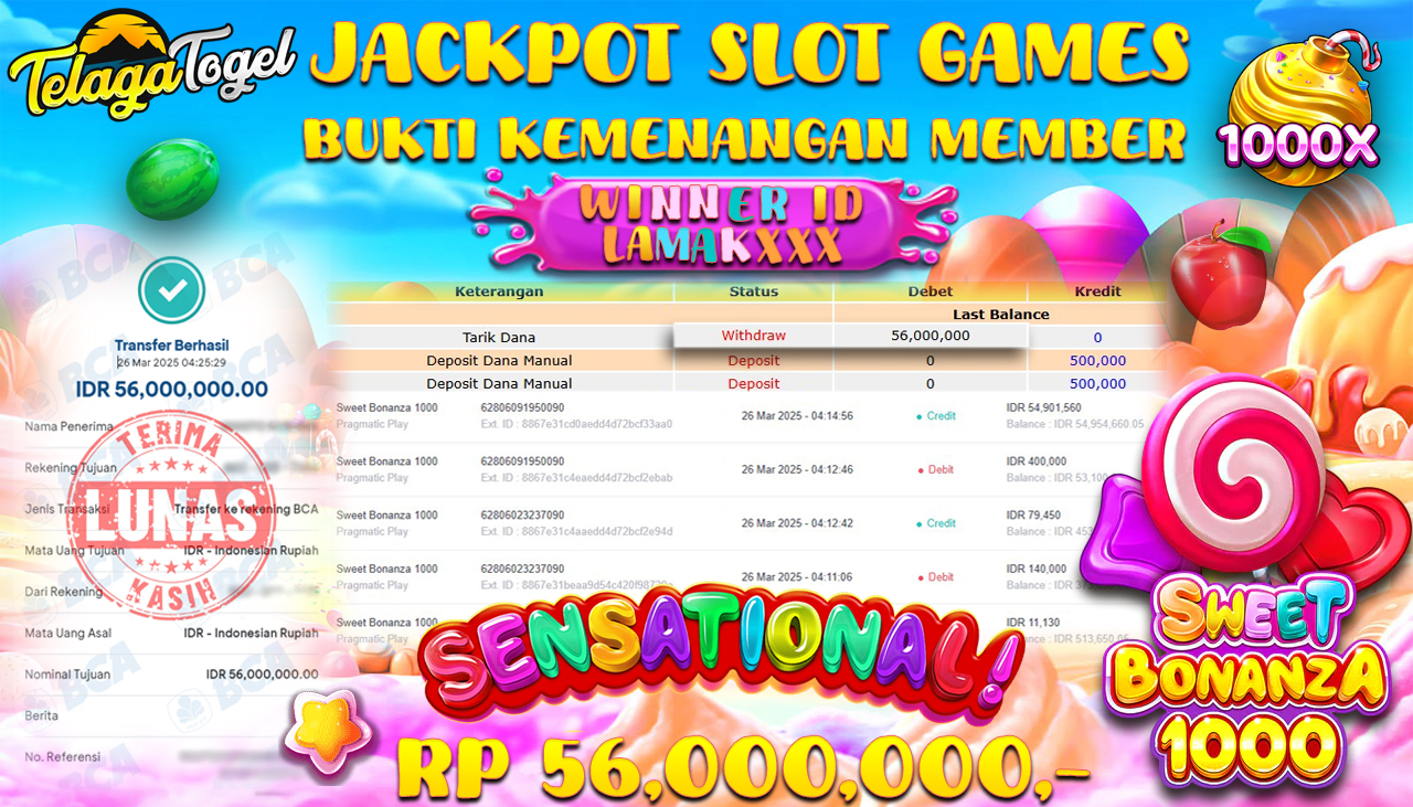 TELAGATOGEL JACKPOT SLOT SWEET BONANZA 1000 Rp 56,000,000,- LUNAS 