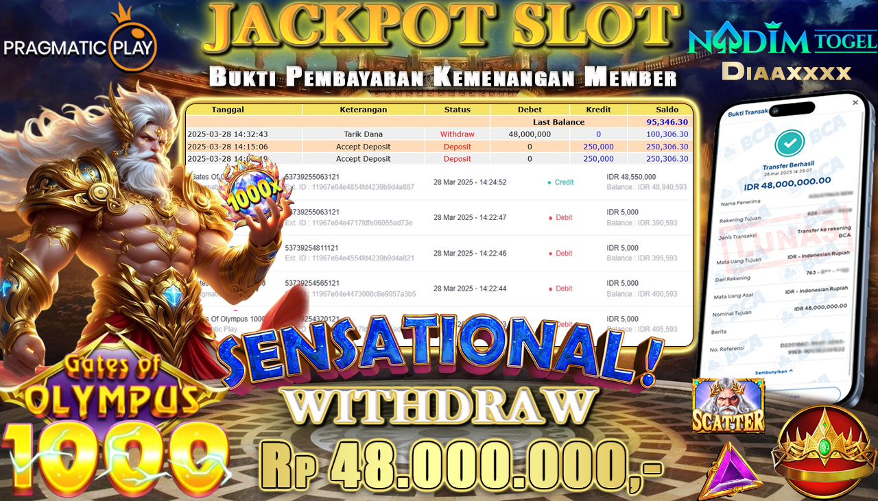 NADIMTOGEL JACKPOT SLOT GATES OF OLYMPUS 1000 Rp 48.000.000,- LUNAS