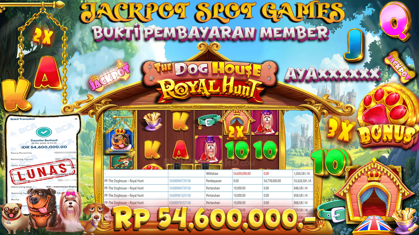 AYOWD JACKPOT SLOT GAMES PP-The Doghouse – Royal Hunt 54,600,000,- LUNAS