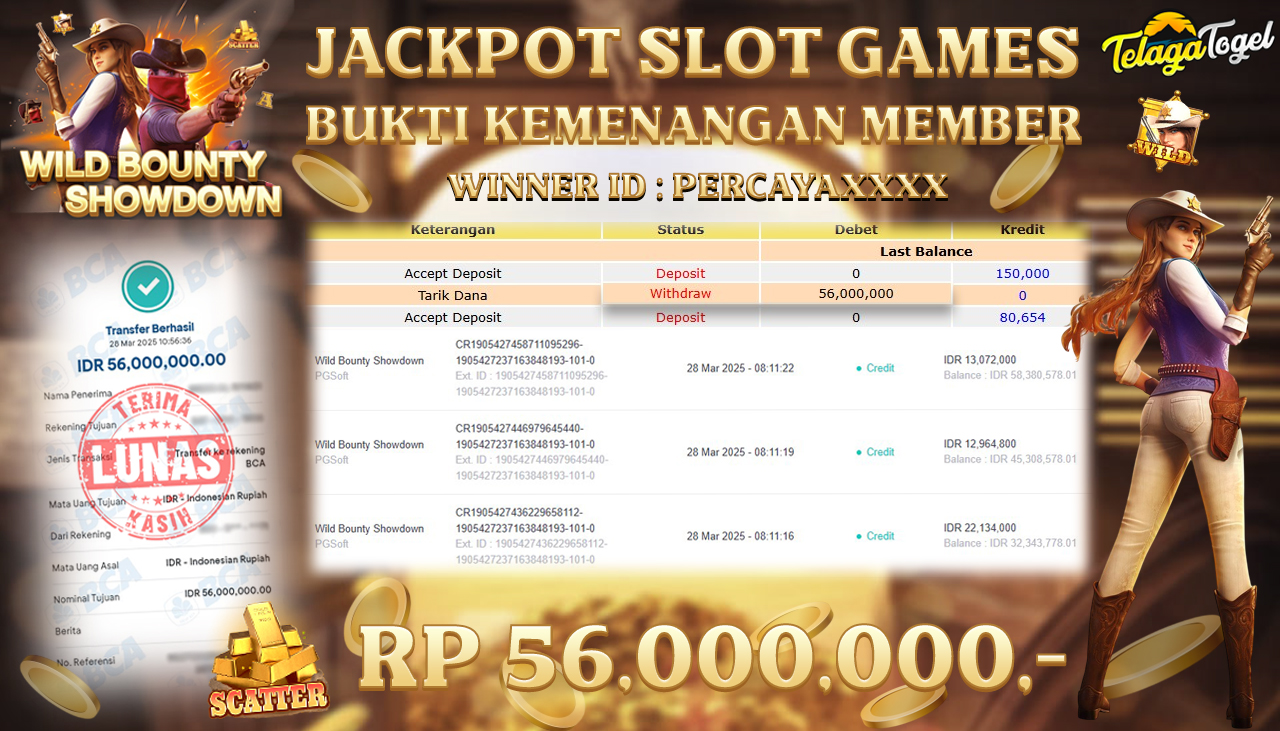 TELAGATOGEL JACKPOT SLOT WILD BOUNTY SHOWDON Rp 56,000,000,- LUNAS 