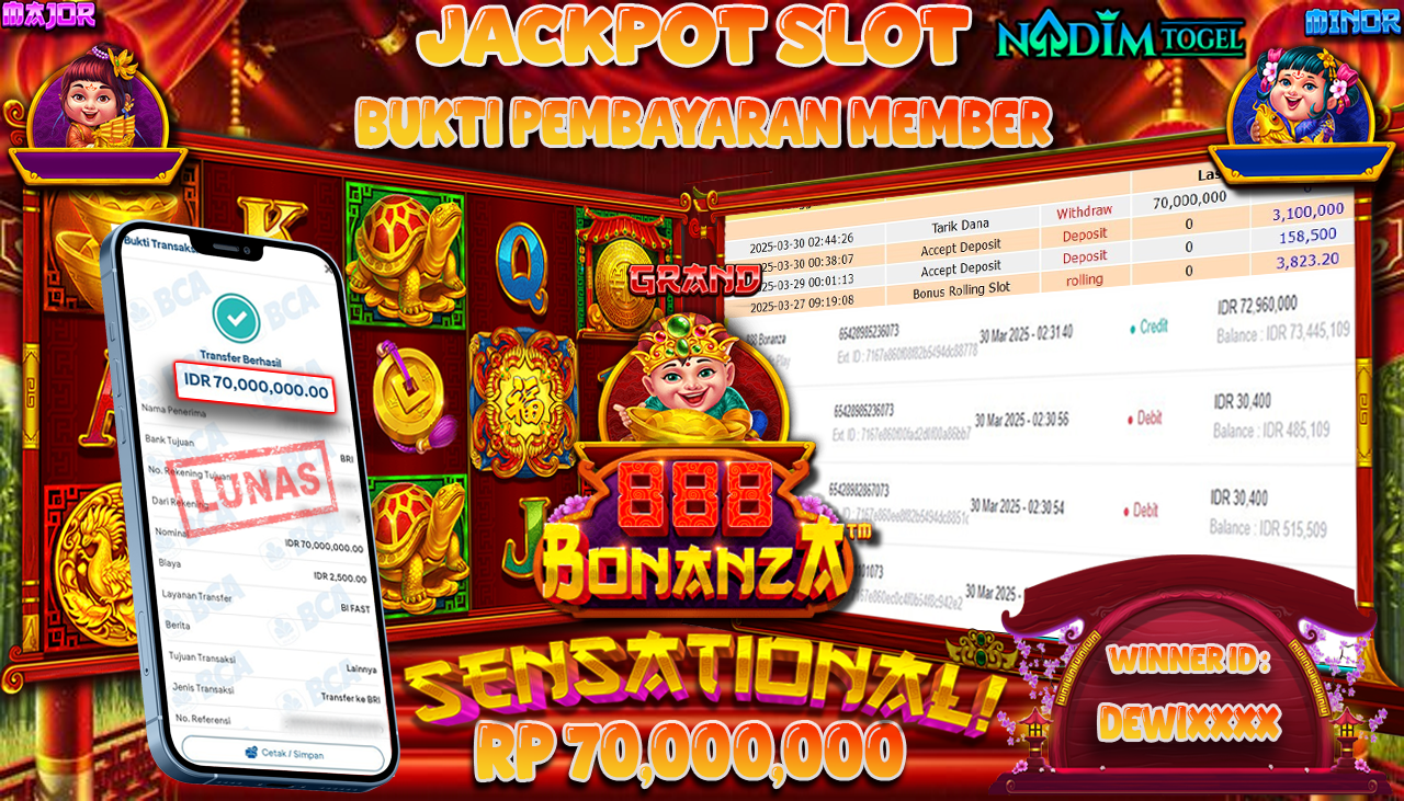 NADIMTOGEL JACKPOT SLOT 888 BONANZA Rp 70.000.000,- LUNAS