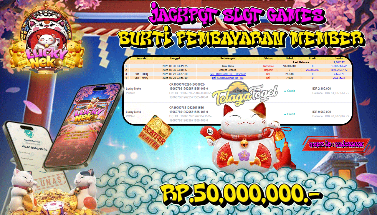 TELAGATOGEL JACKPOT SLOT LUCKY NEKO Rp 50,000,000,- LUNAS 