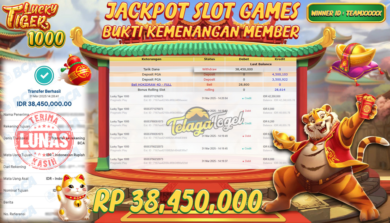 TELAGATOGEL JACKPOT SLOT LUCKY TIGER 1000 Rp 38,450,000,- LUNAS 