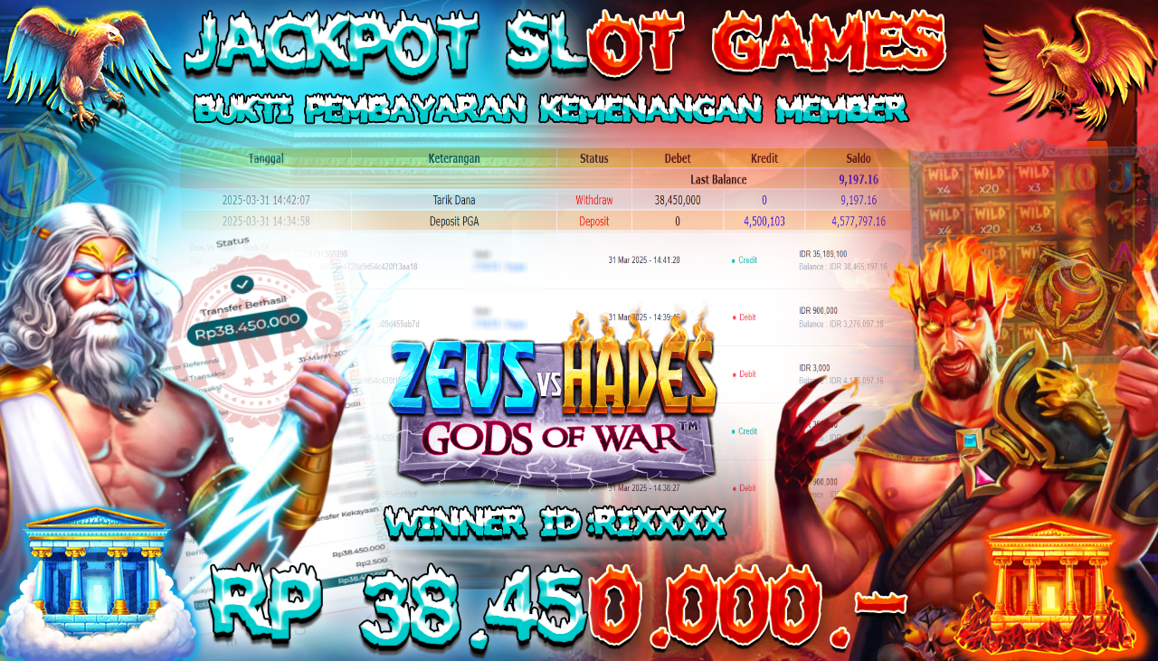 NADIMTOGEL JACKPOT SLOT Zeus Vs Hades - Gods Of War Rp 38.450.000,- LUNAS