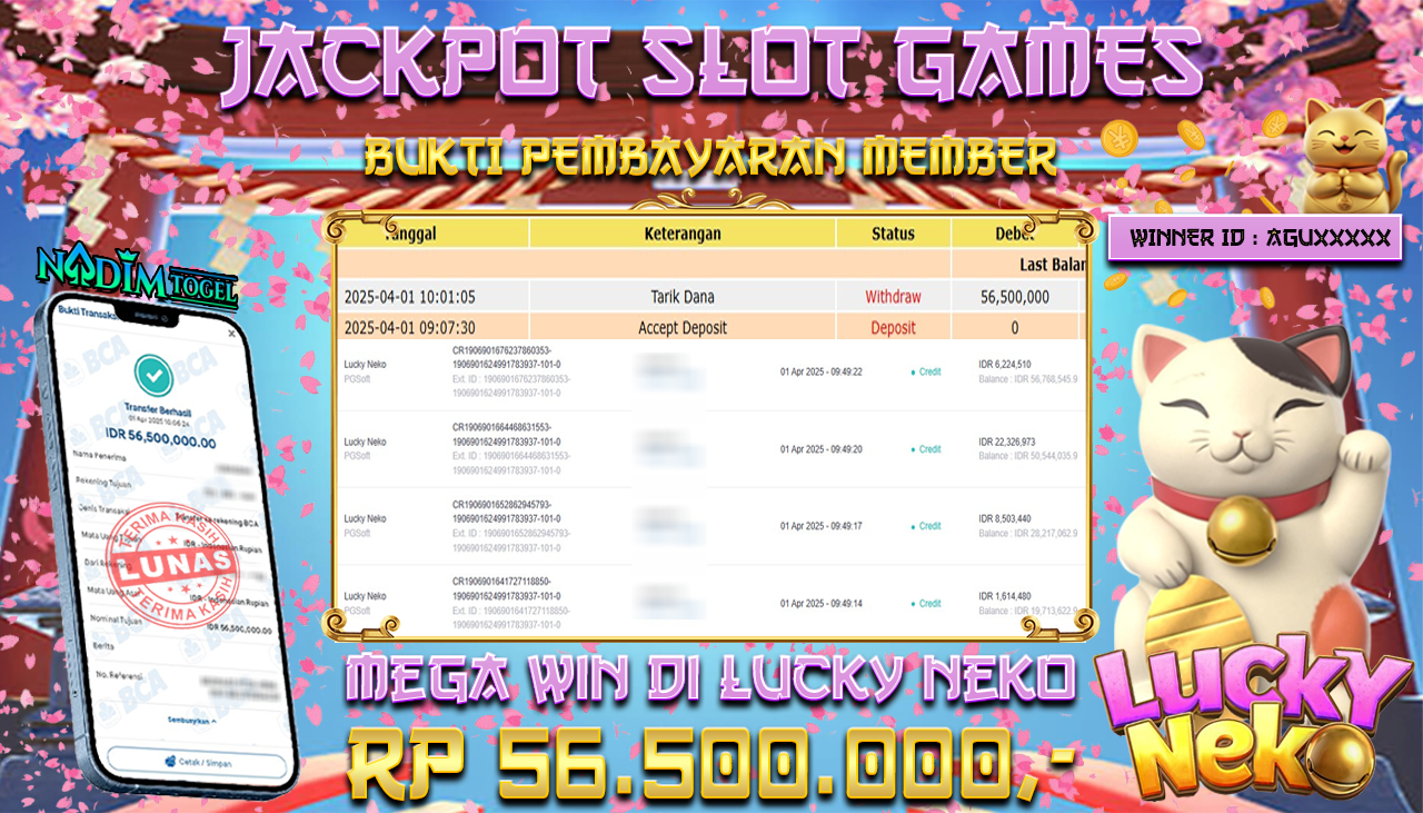 NADIMTOGEL JACKPOT SLOT LUCKY NEKO Rp 56.500.000,- LUNAS