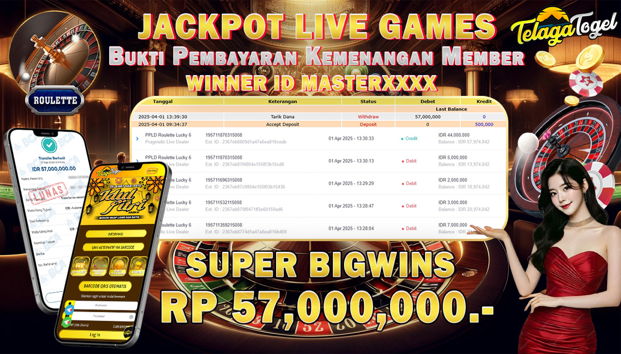 TELAGATOGEL JACKPOT LIVE GAMES PPDL ROULLETTE LUCKY 6 Rp 57,000,000,- LUNAS 