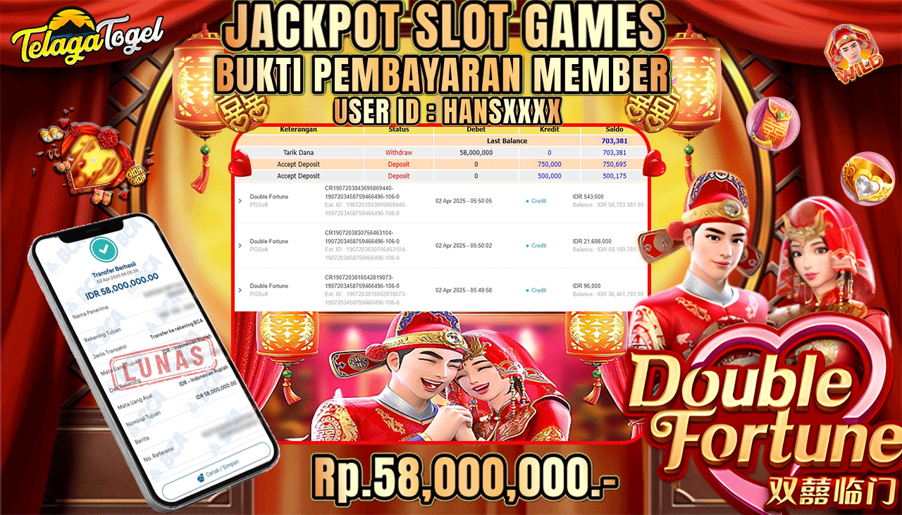 TELAGATOGEL JACKPOT SLOT DOUBLE FORTUNE Rp 58,000,000,- LUNAS 
