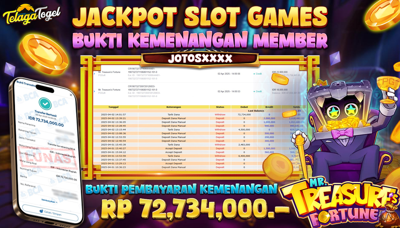 TELAGATOGEL JACKPOT SLOT MR. TREASURE'S FORTUNE Rp 72,734,000,- LUNAS 