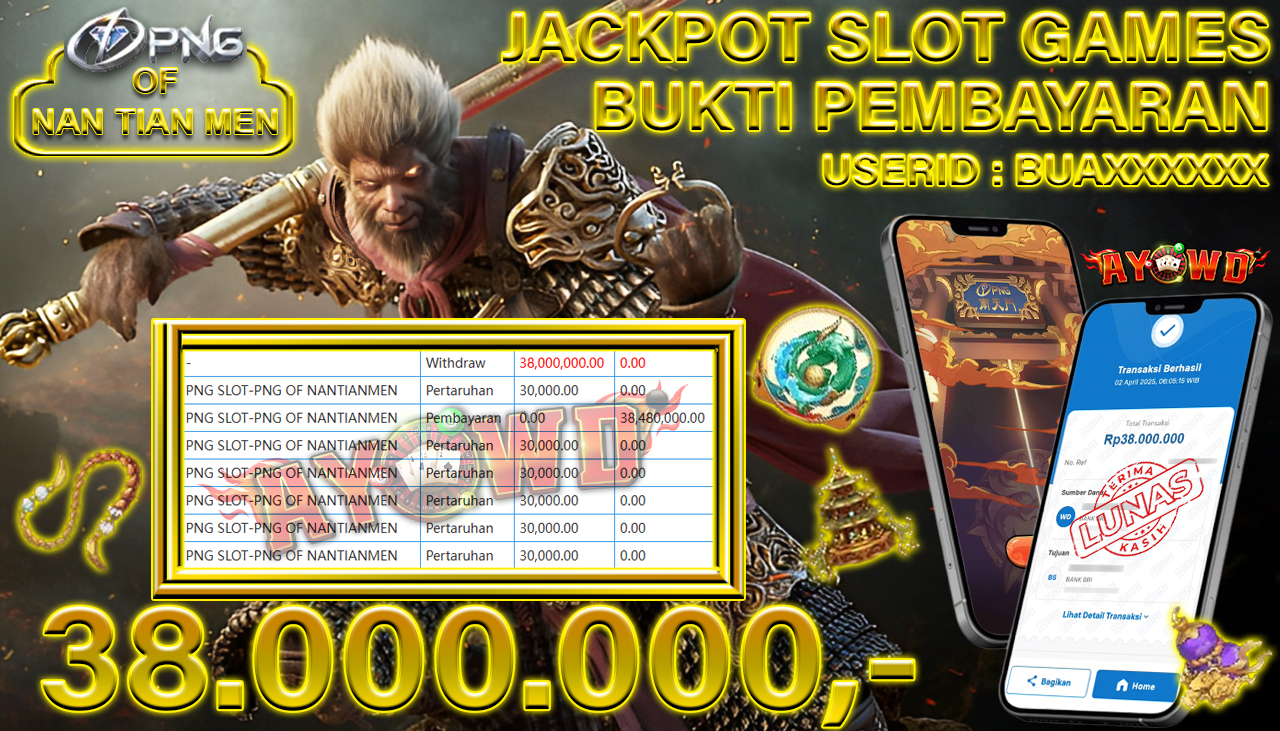 AYOWD JACKPOT SLOT GAMES PNG SLOT-PNG OF NANTIANMEN Rp 38,000,000,- LUNAS