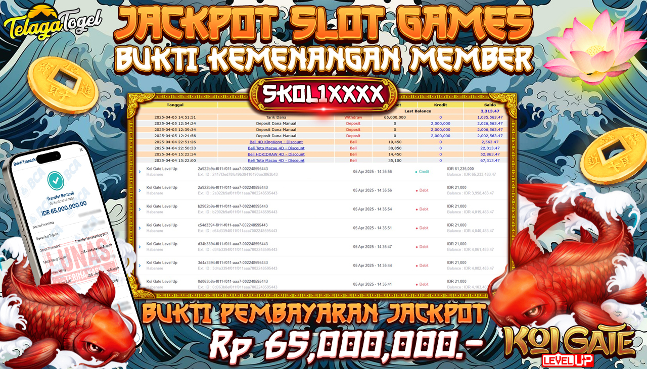 TELAGATOGEL JACKPOT SLOT KOI GATES LEVEL UP Rp 65,000,000,- LUNAS 