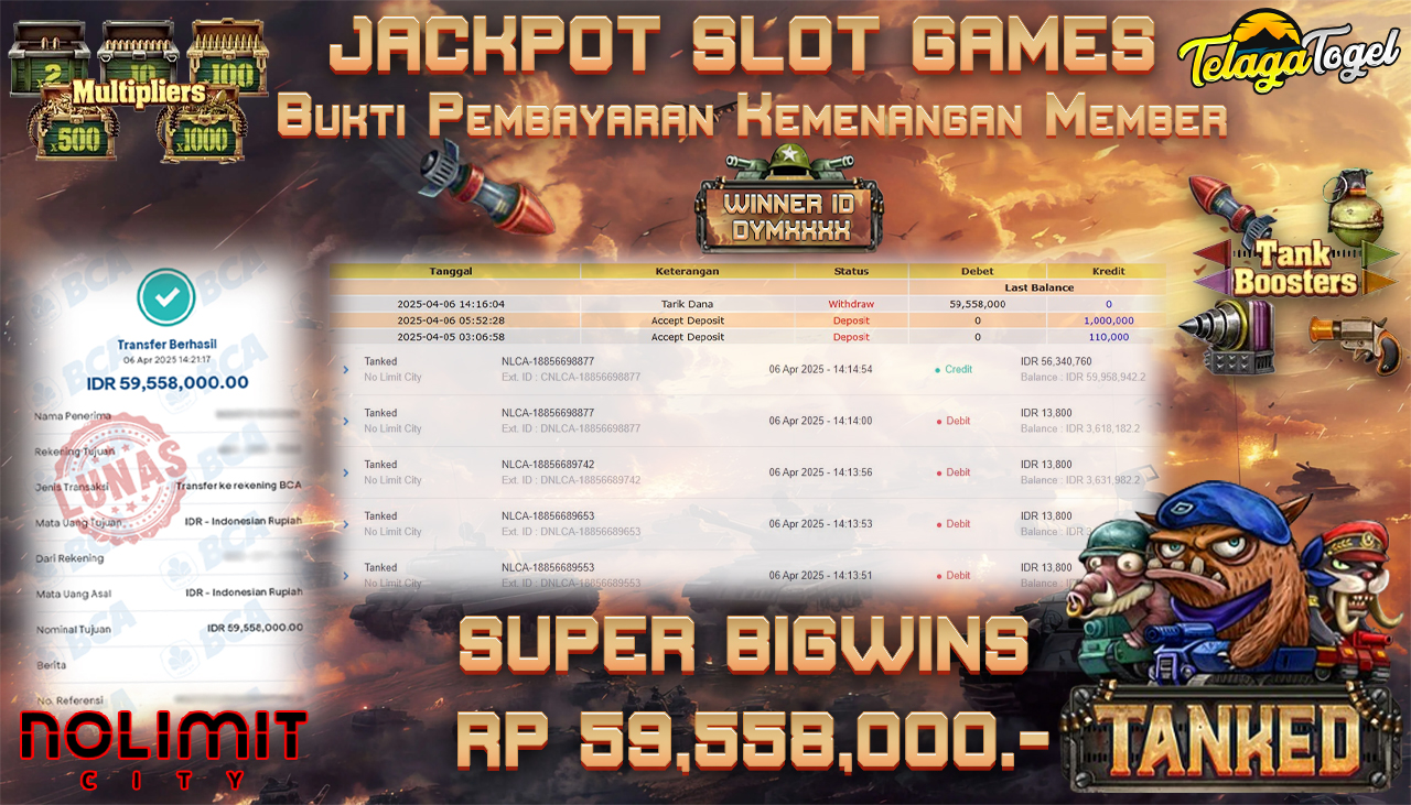 TELAGATOGEL JACKPOT SLOT TANKED Rp 59,558,000,- LUNAS 
