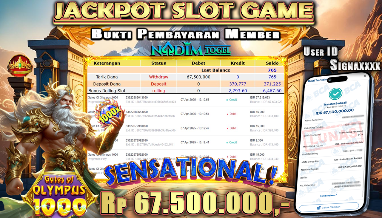 NADIMTOGEL JACKPOT SLOT GATES OF OLYMPUS-1000 Rp 67,500,000,- LUNAS