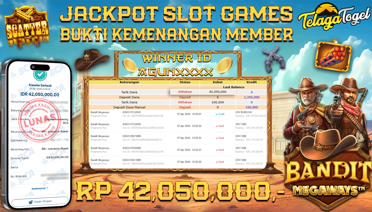 TELAGATOGEL JACKPOT SLOT BANDIT MEGAWAYS Rp 42,050,000,- LUNAS 
