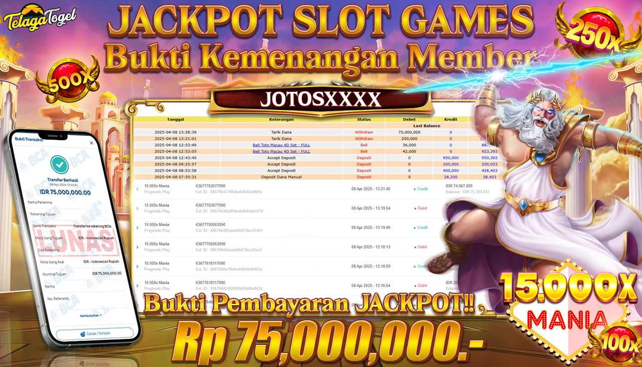 TELAGATOGEL JACKPOT SLOT 15.000X MANIA Rp 75,000,000,- LUNAS 
