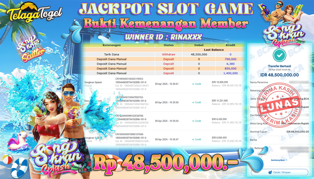 TELAGATOGEL JACKPOT SLOT SONGKRAN SPLASH Rp 48,500,000,- LUNAS 