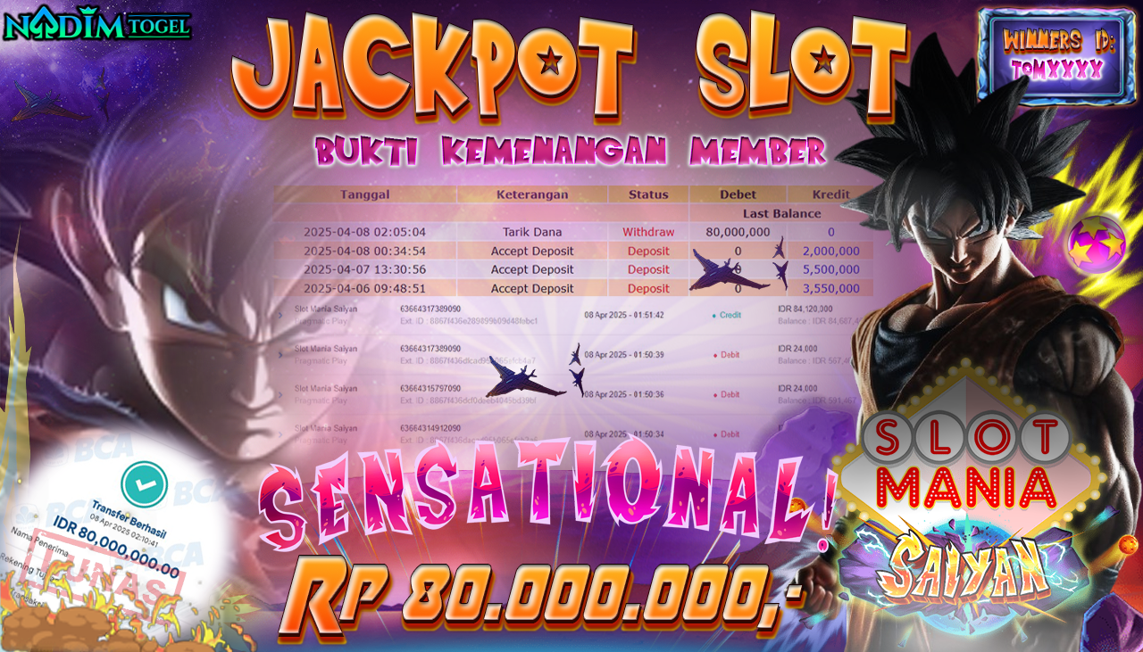 NADIMTOGEL JACKPOT SLOT MANIA SAIYAN Rp 80,000,000,- LUNAS