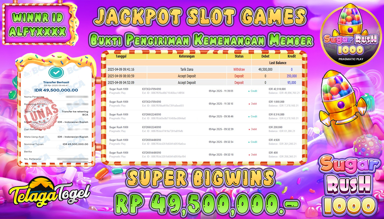 TELAGATOGEL JACKPOT SLOT SUGAR RUSH 1000 Rp 49,500,000,- LUNAS 