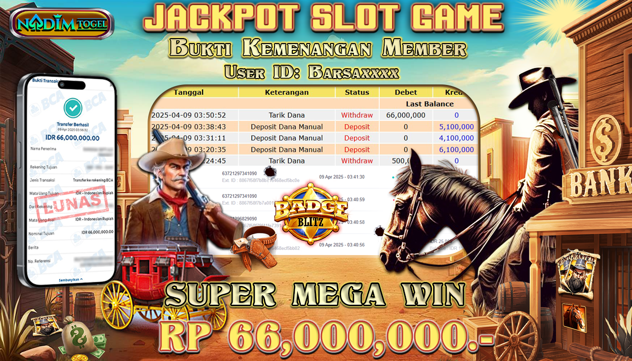 NADIMTOGEL JACKPOT SLOT BADGE BLITZ Rp 66.000.000,- LUNAS
