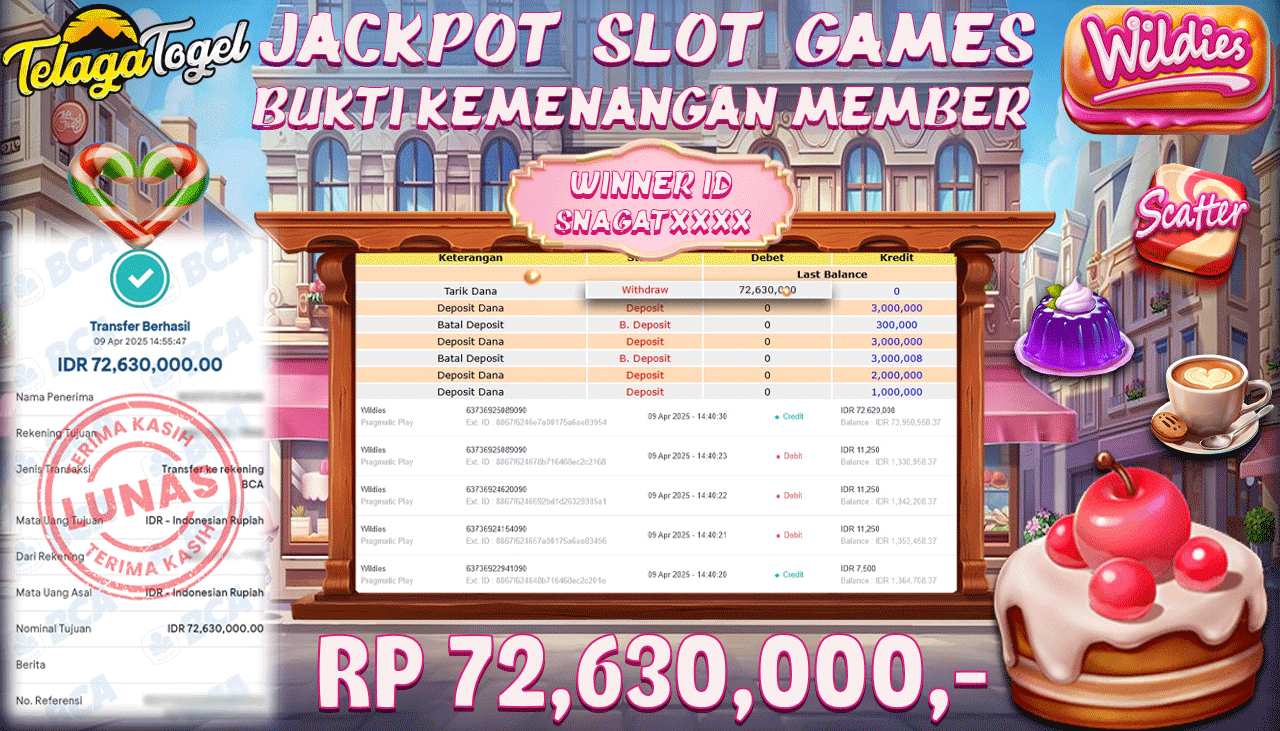 TELAGATOGEL JACKPOT SLOT WILDIES Rp 72,630,000,- LUNAS 