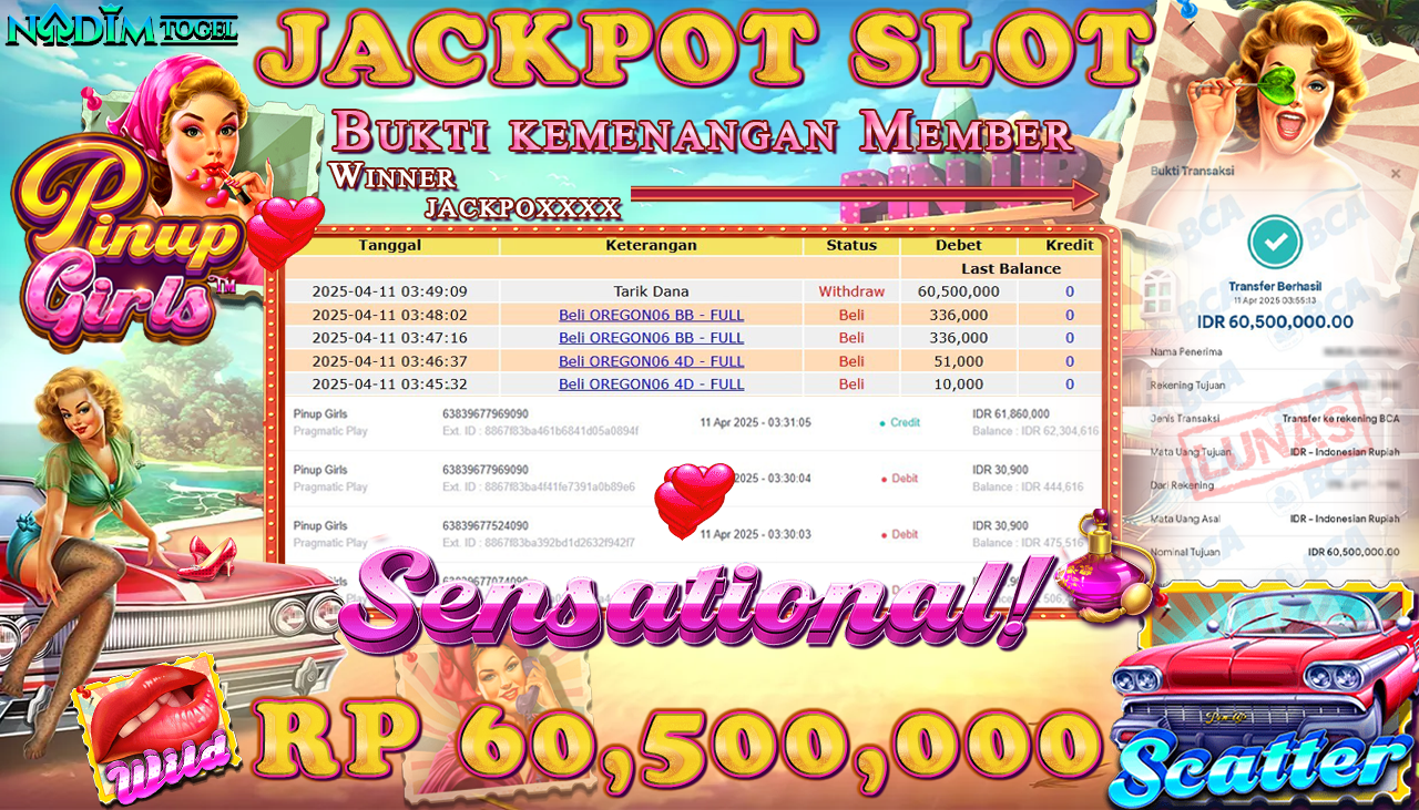 NADIMTOGEL JACKPOT SLOT PINUP GIRLS Rp 60,500,000,- LUNAS