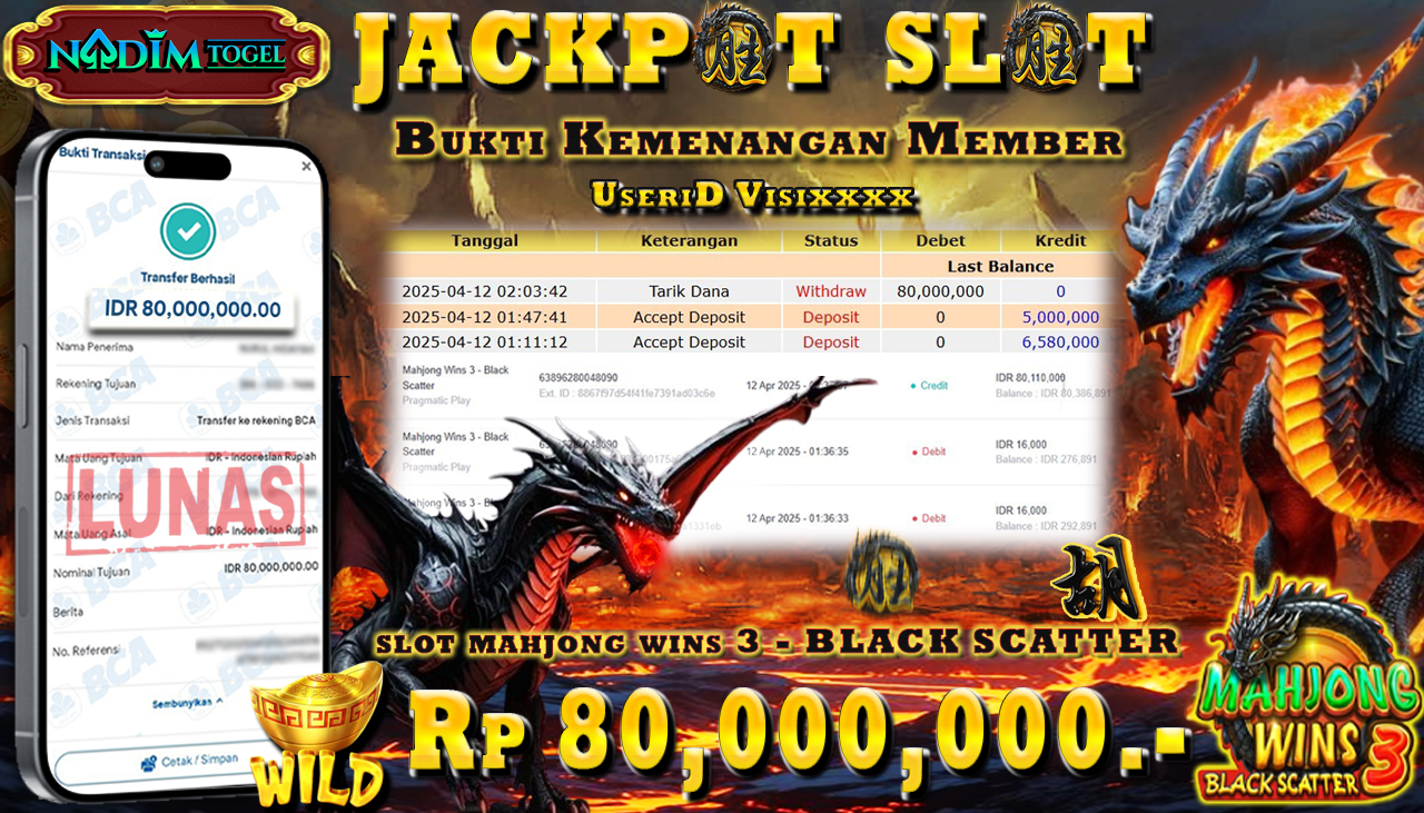 NADIMTOGEL JACKPOT MAHJONG WINS 3 - BLACK SCATTER Rp 80,000,000,- LUNAS