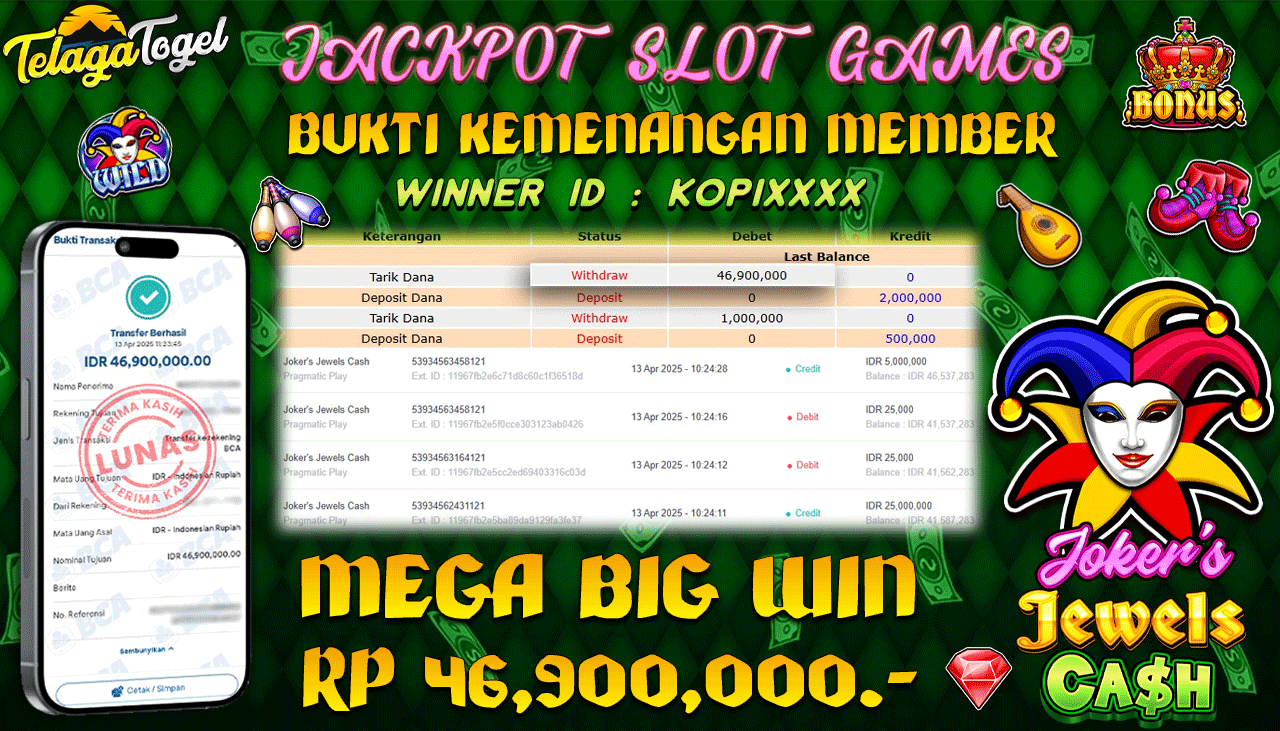 TELAGATOGEL JACKPOT SLOT JOKER'S JEWELS CASH Rp 46,900,000,- LUNAS 