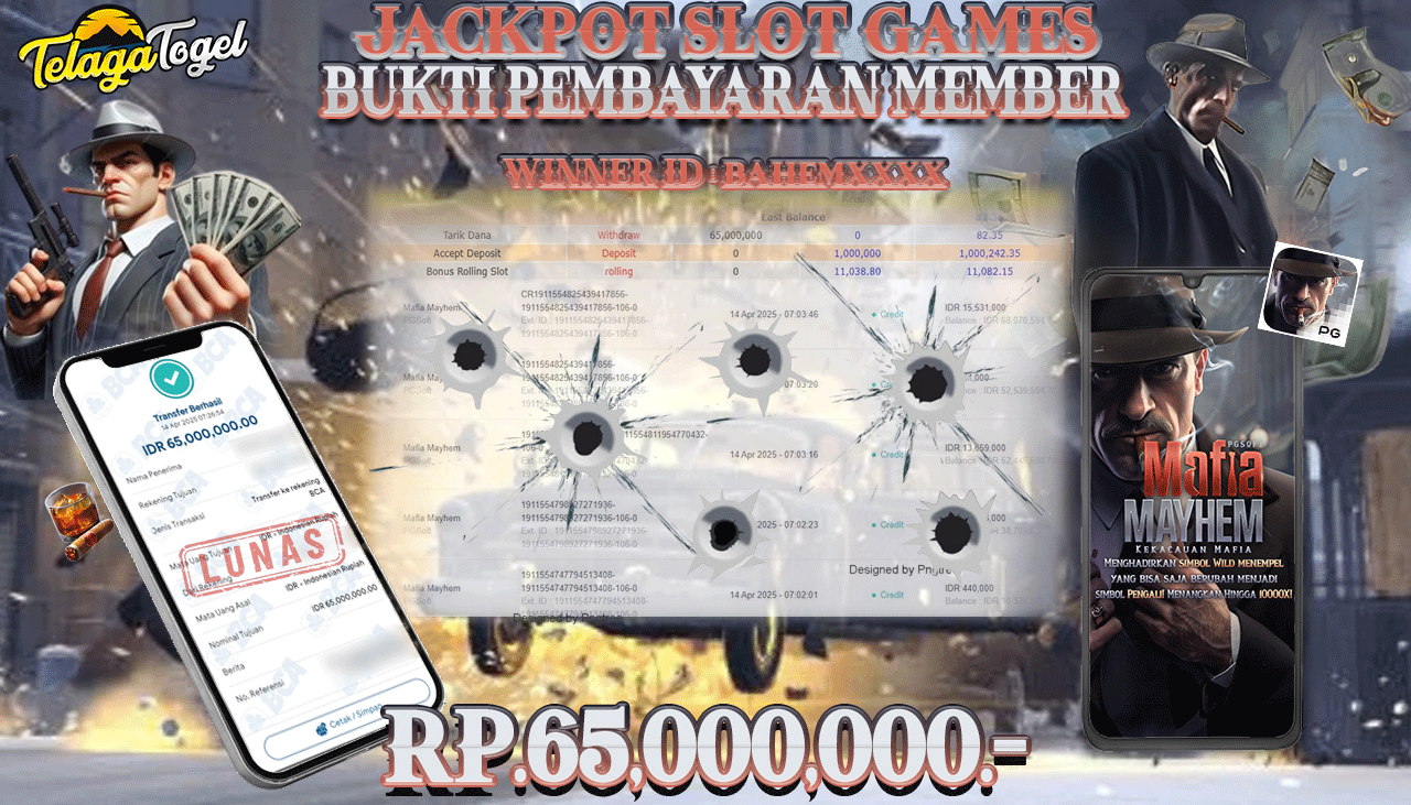 TELAGATOGEL JACKPOT SLOT MAFIA MAYHEM Rp 65,000,000,- LUNAS 