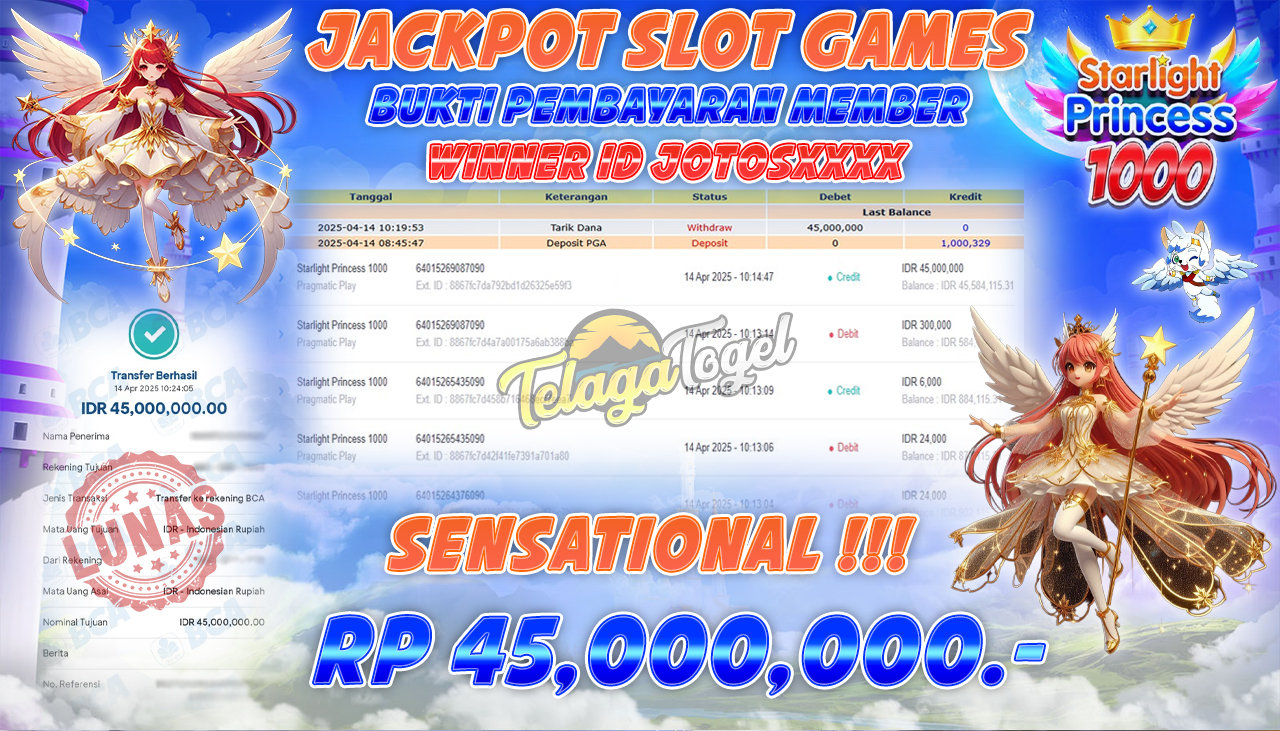 TELAGATOGEL JACKPOT SLOT STARLIGHT PRINCESS 1000 Rp 45,000,000,- LUNAS 