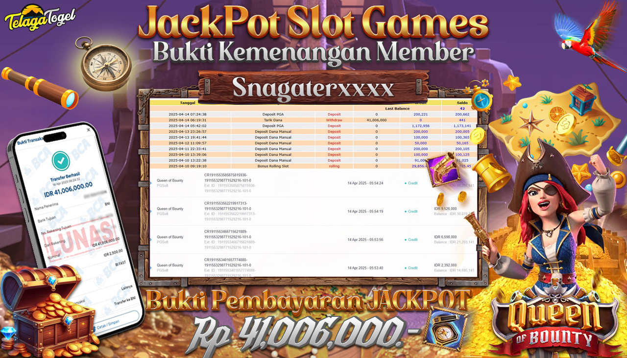 TELAGATOGEL JACKPOT SLOT QUEEN OF BOUNTY Rp 41,006,000,- LUNAS 