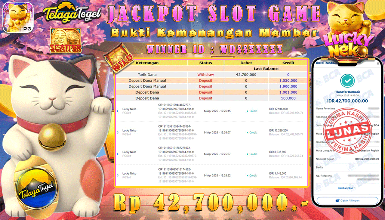 TELAGATOGEL JACKPOT SLOT LUCKY NEKO Rp 42,700,000,- LUNAS 