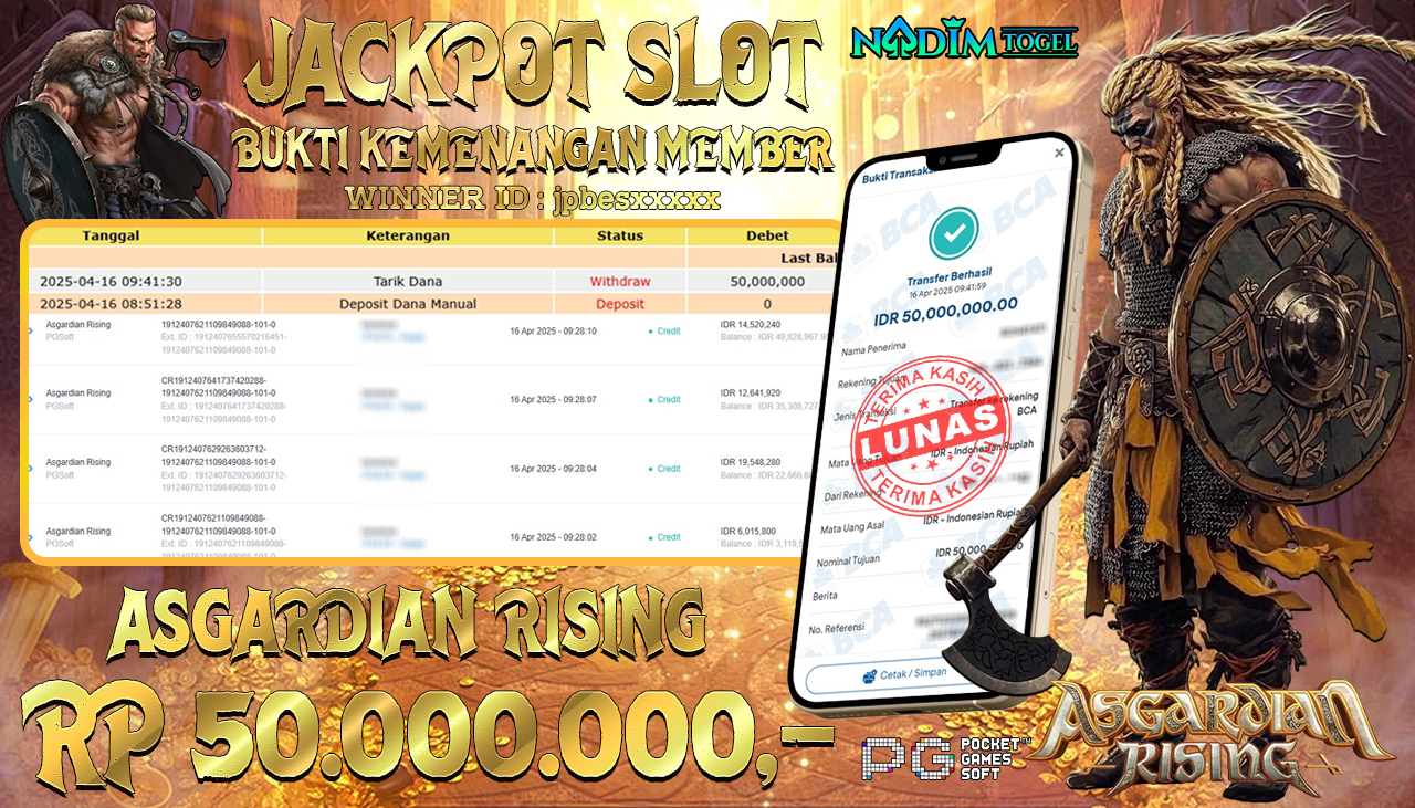 NADIMTOGEL JACKPOT SLOT ASGARDIAN RISING Rp. 50.000.000,- LUNAS