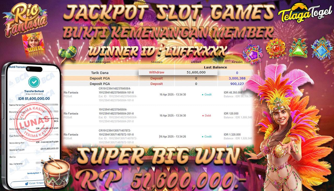 TELAGATOGEL JACKPOT SLOT RIO FANTASIA Rp 51,600,000,- LUNAS 