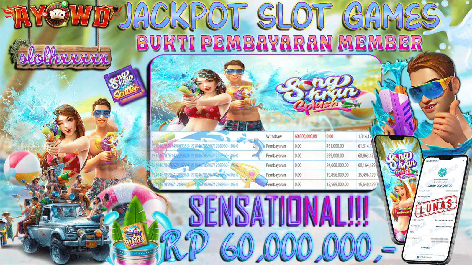 AYOWD JACKPOT SLOT GAMES PG-SONGKRAN SPLASH Rp 60,000,000 LUNAS