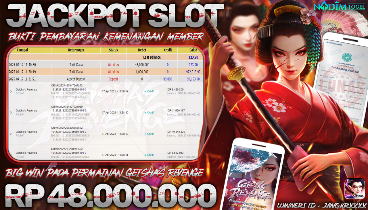 NADIMTOGEL JACKPOT SLOT GEISHA REVENGE Rp 48.000.000,- LUNAS