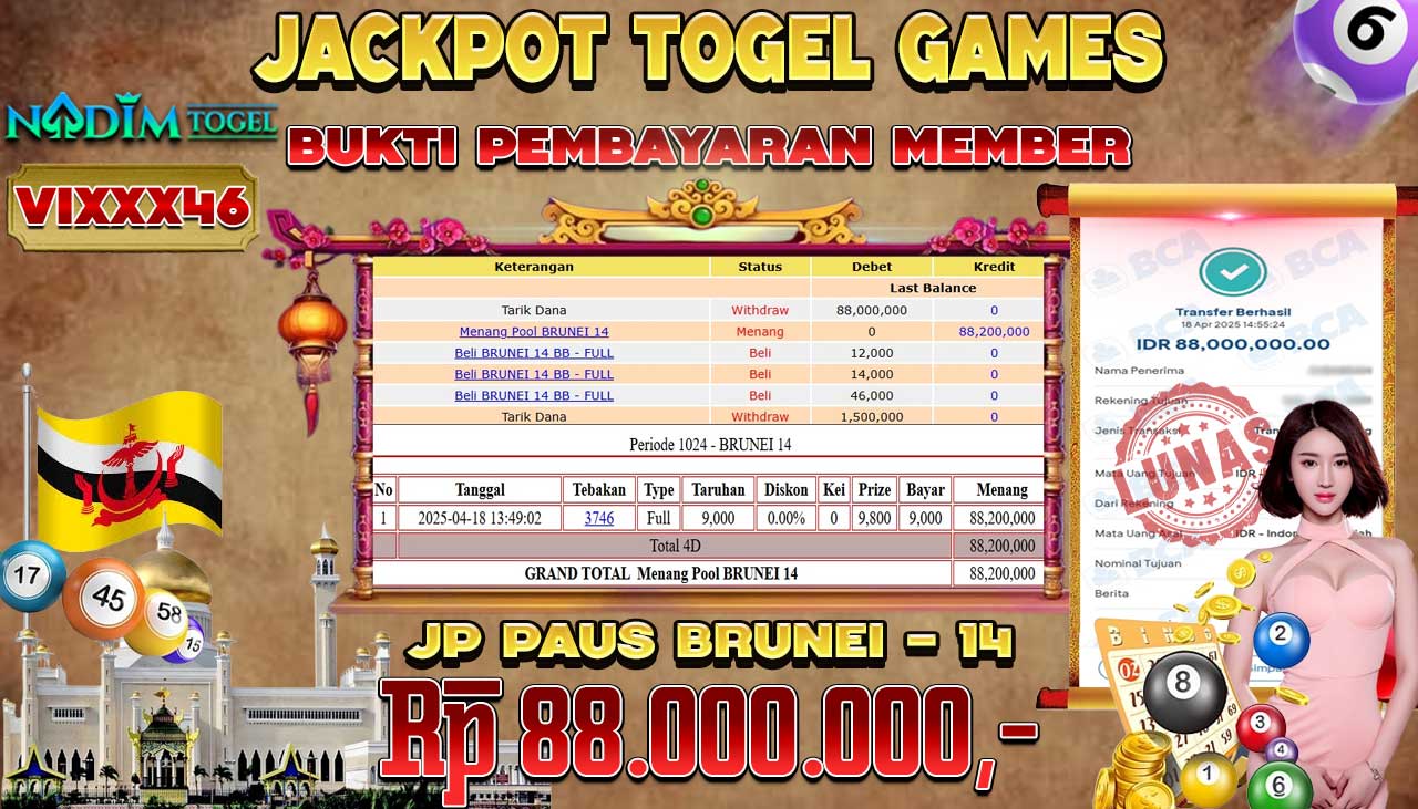 NADIMTOGEL JACKPOT TOGEL BRUNEI - 14 Rp 88.000.000,- LUNAS