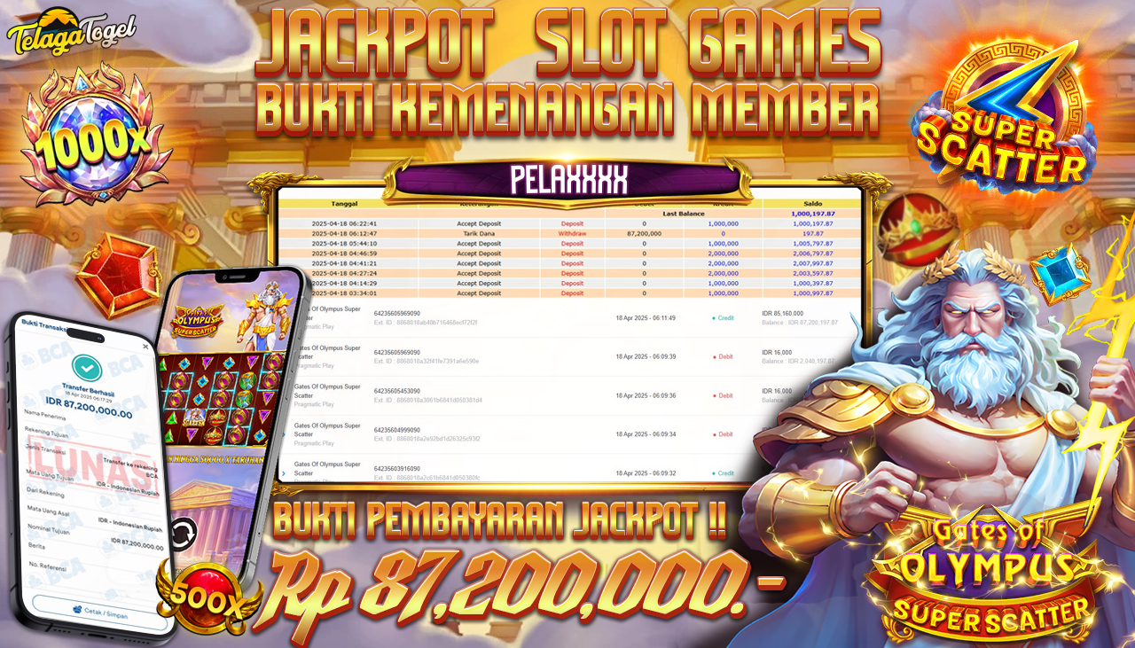 TELAGATOGEL JACKPOT SLOT GATES OF OLYMPUS SUPER SCATTER Rp 87,200,000,- LUNAS 