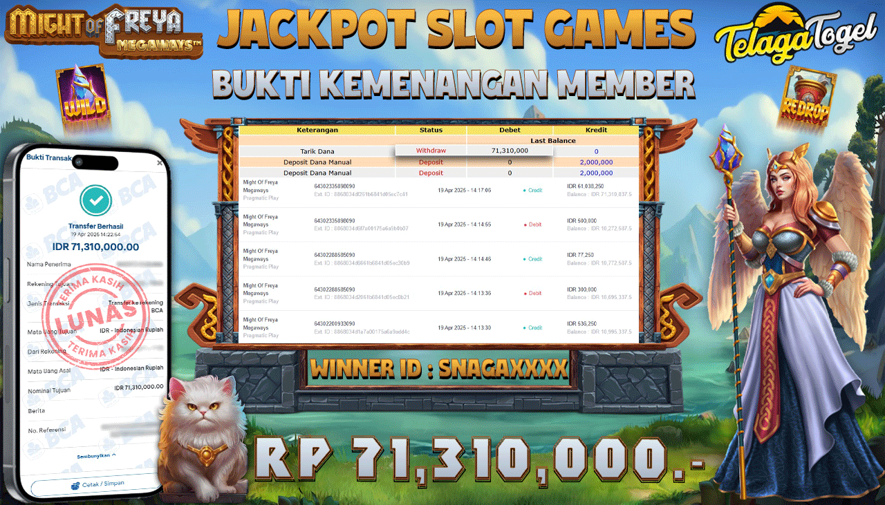 TELAGATOGEL JACKPOT SLOT MIGHT OF FREYA MEGAWAYS Rp 71,310,000,- LUNAS 
