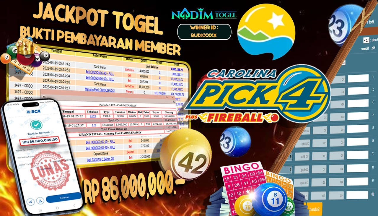 NADIMTOGEL JACKPOT TOGEL PASARAN CAROLINADAY Rp. 86.000.000,- LUNAS