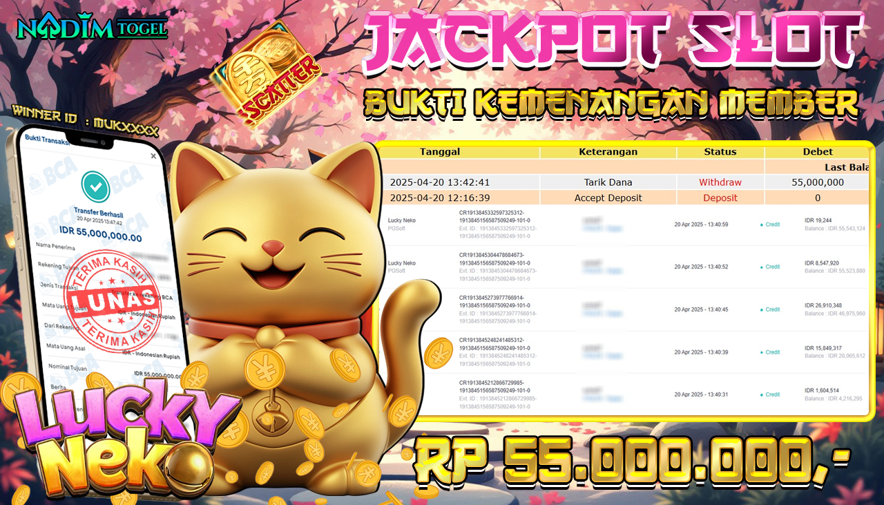 NADIMTOGEL JACKPOT SLOT LUCKY NEKO Rp 55.000.000,- LUNAS
