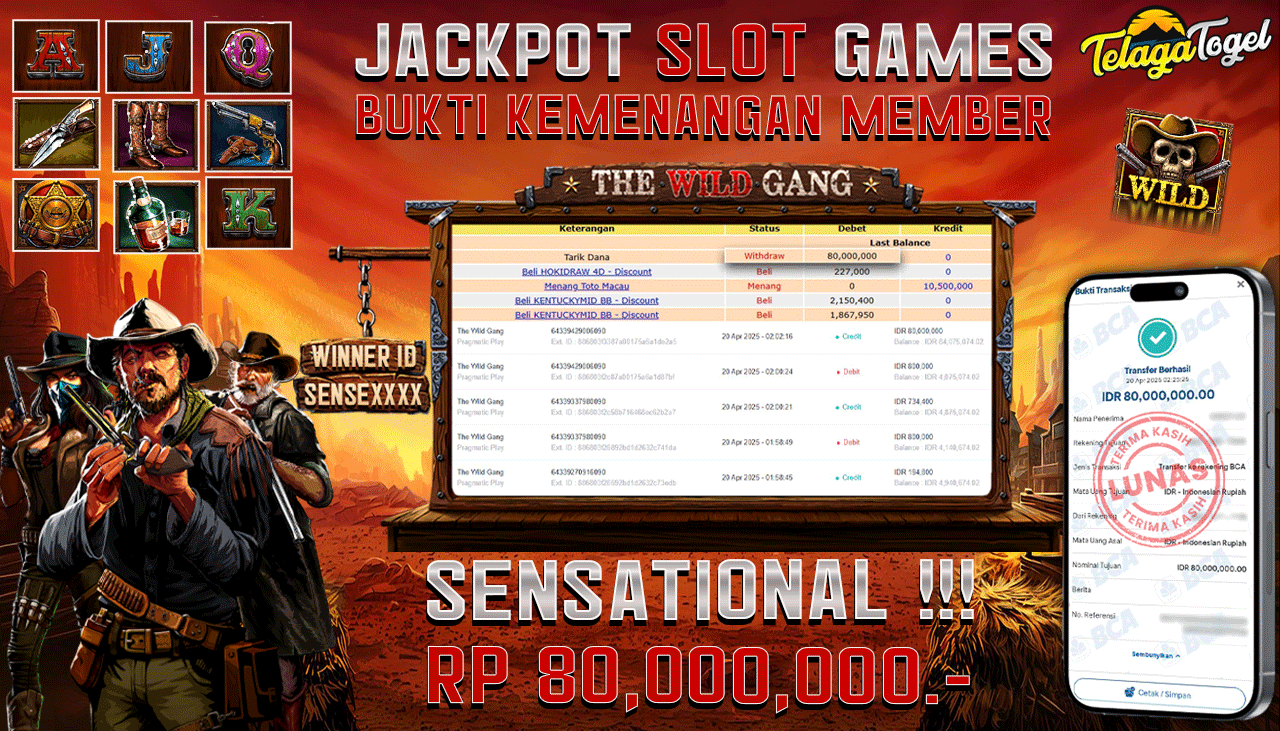 TELAGATOGEL JACKPOT SLOT THE WILD GANG Rp 80,000,000,- LUNAS 