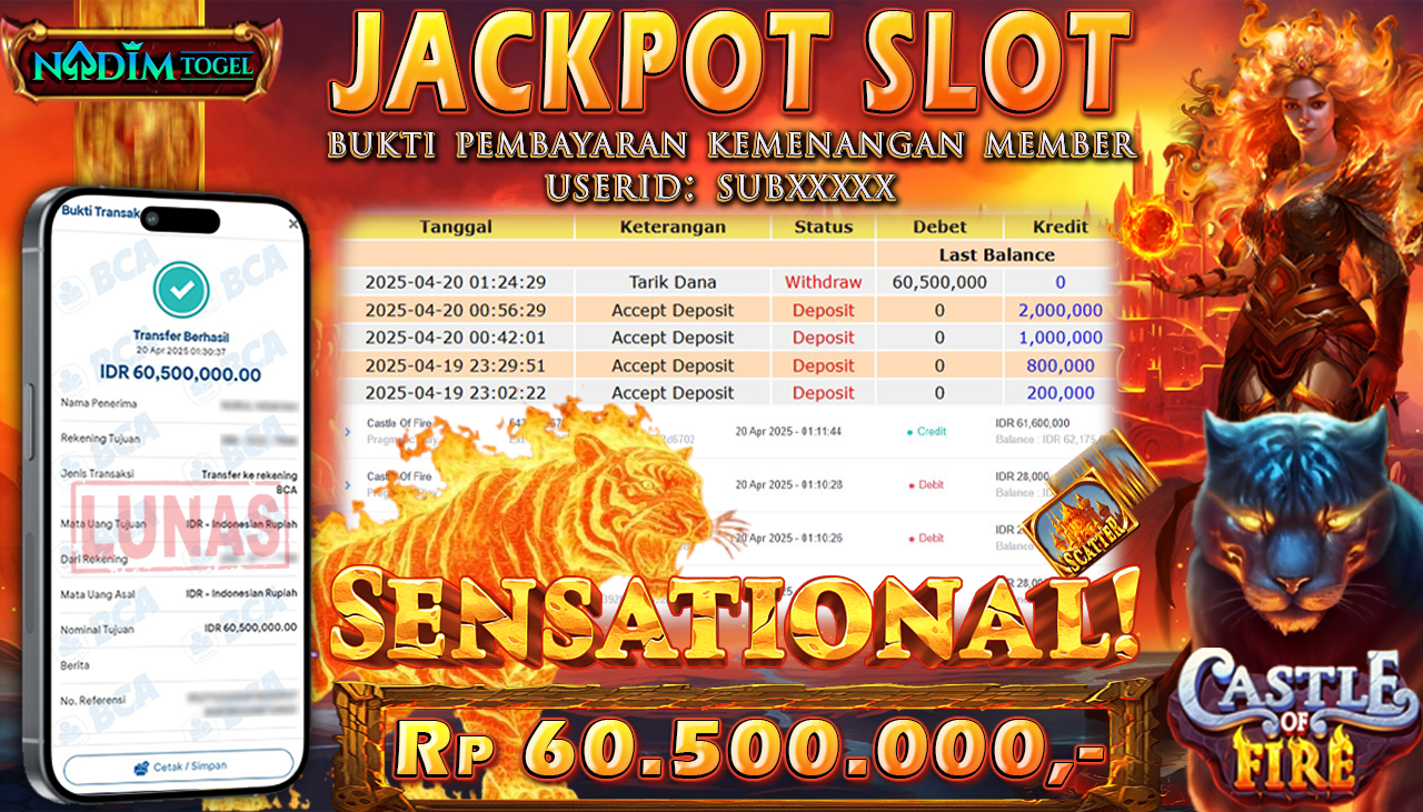 NADIMTOGEL JACKPOT SLOT CASTLE OF FIRE Rp. 60.500.000,- LUNAS