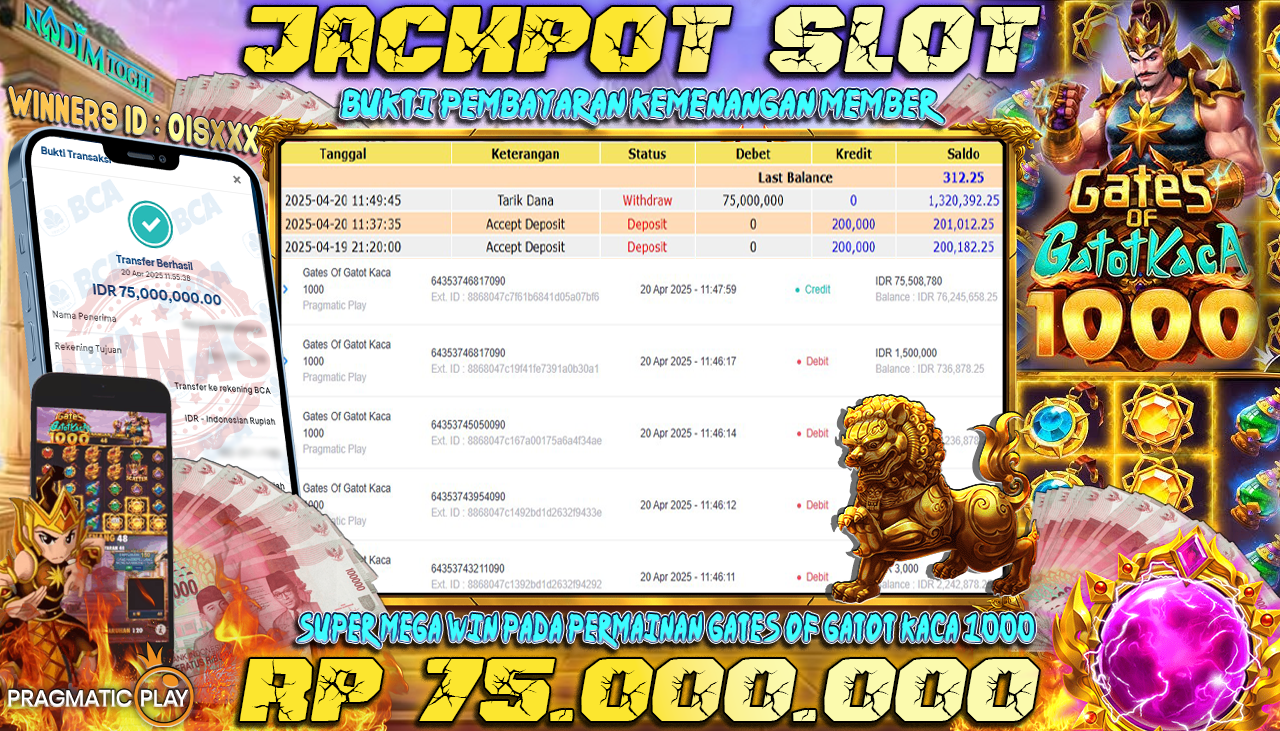 NADIMTOGEL JACKPOT SLOT GATES OF GATOTKACA 1000 Rp 75.000.000,- LUNAS