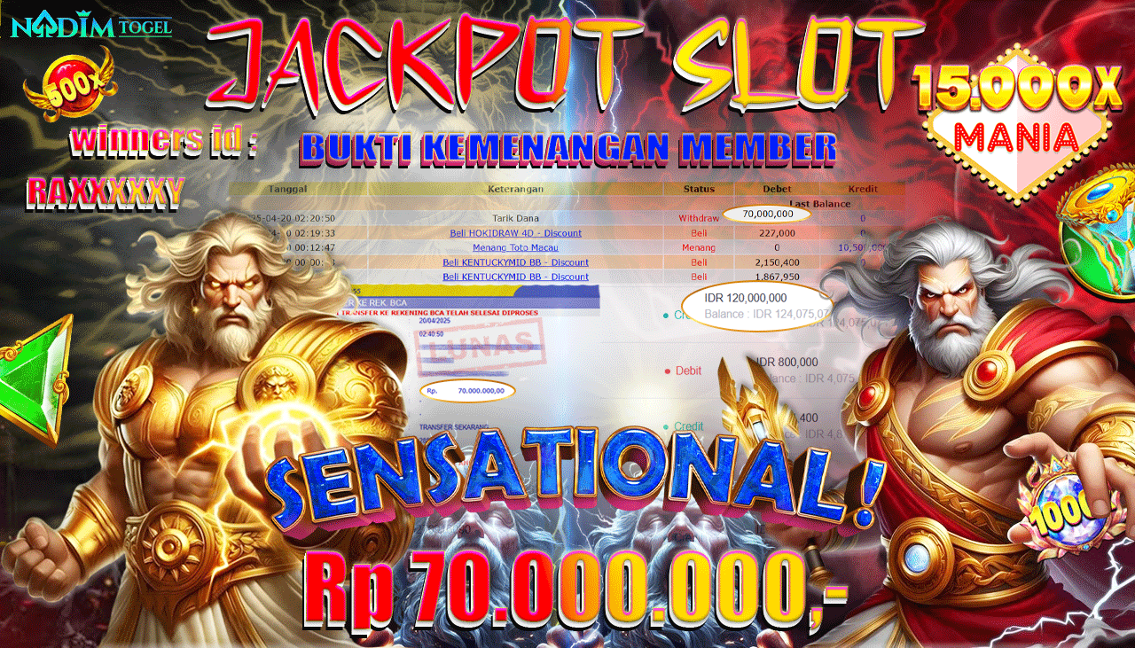 NADIMTOGEL JACKPOT SLOT 15.000 MANIA Rp.70.000.000,- LUNAS