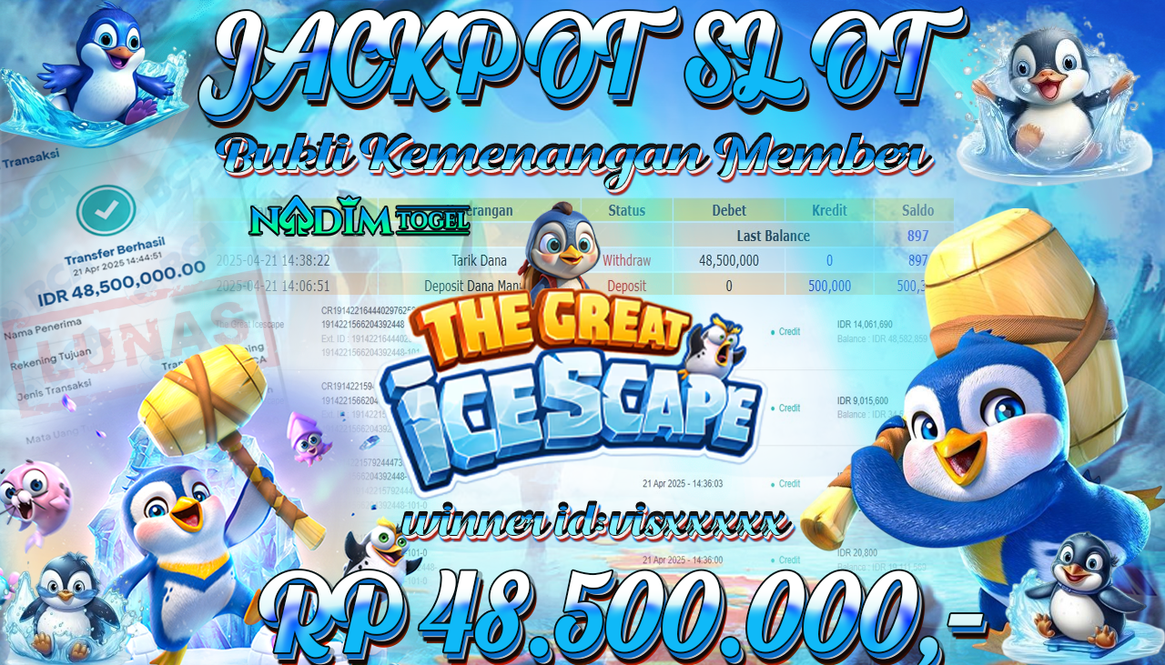 NADIMTOGEL JACKPOT SLOT THE GREAT ICESCAPERp.48.500.000,- LUNAS