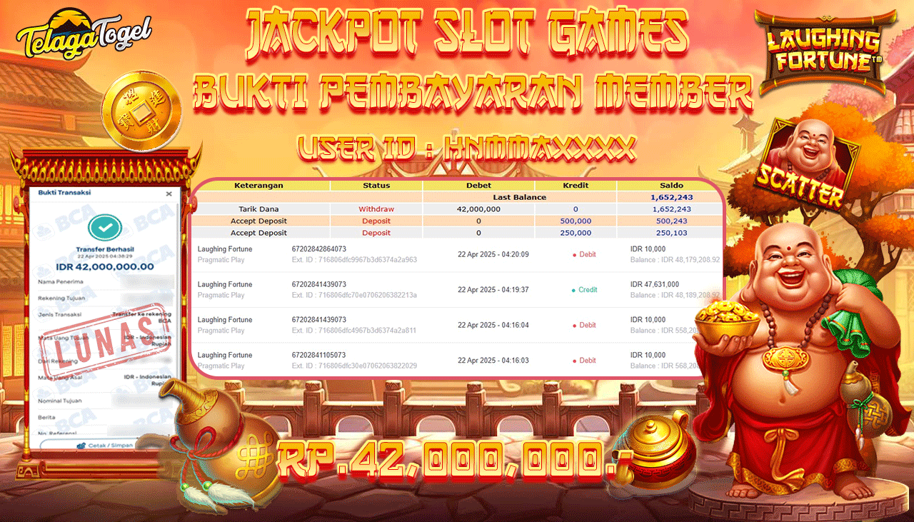 TELAGATOGEL JACKPOT SLOT LAUGHING FORTUNE Rp 42,000,000,- LUNAS 