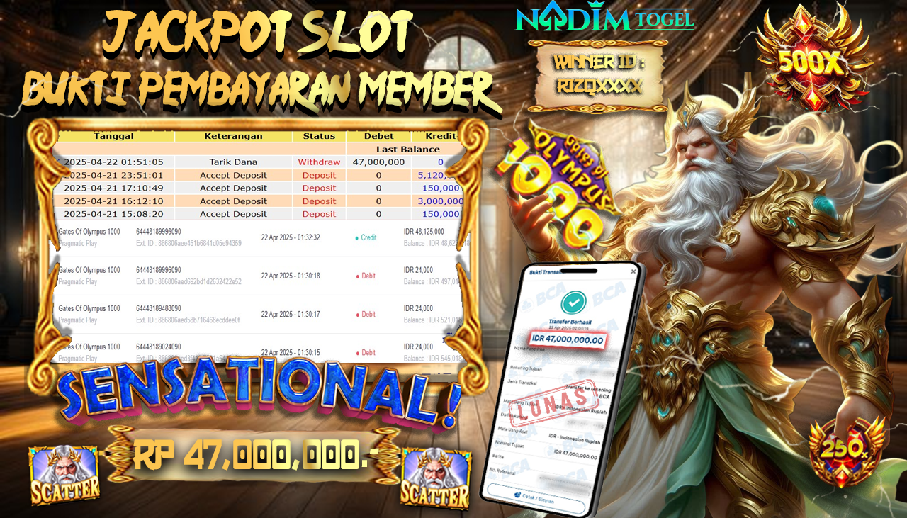 NADIMTOGEL JACKPOT SLOT GATES OF OLYMPUS 1000 Rp 47.000.000,- LUNAS