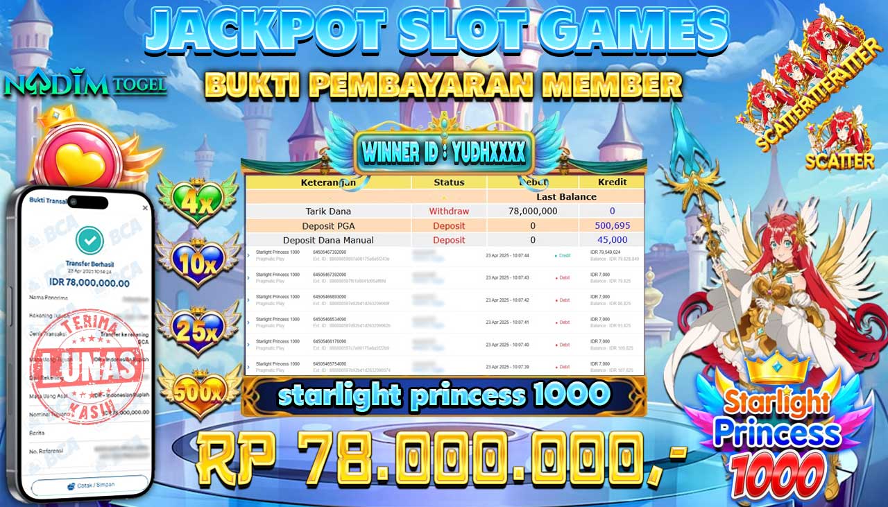 NADIMTOGEL JACKPOT SLOT STARLIGHT PRINCESS 1000 Rp 78.000.000,- LUNAS