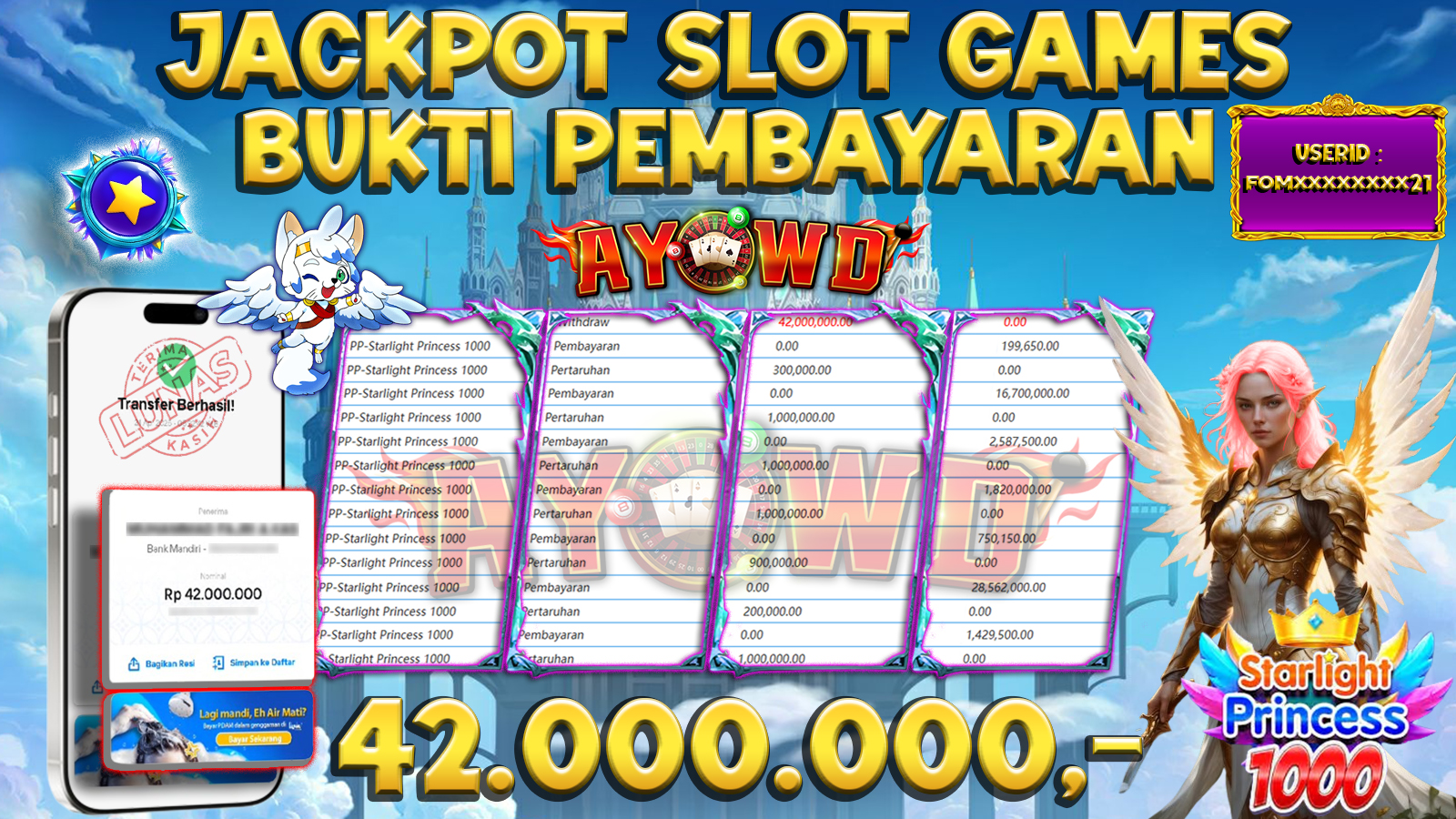 AYOWD JACKPOT SLOT GAMES PP-Starlight Princess 1000 42,000,000 LUNAS