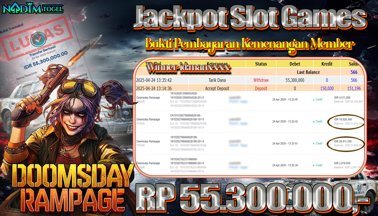 NADIMTOGEL JACKPOT SLOT DOOMSDAY RAMPAGE Rp 55.300.000,- LUNAS