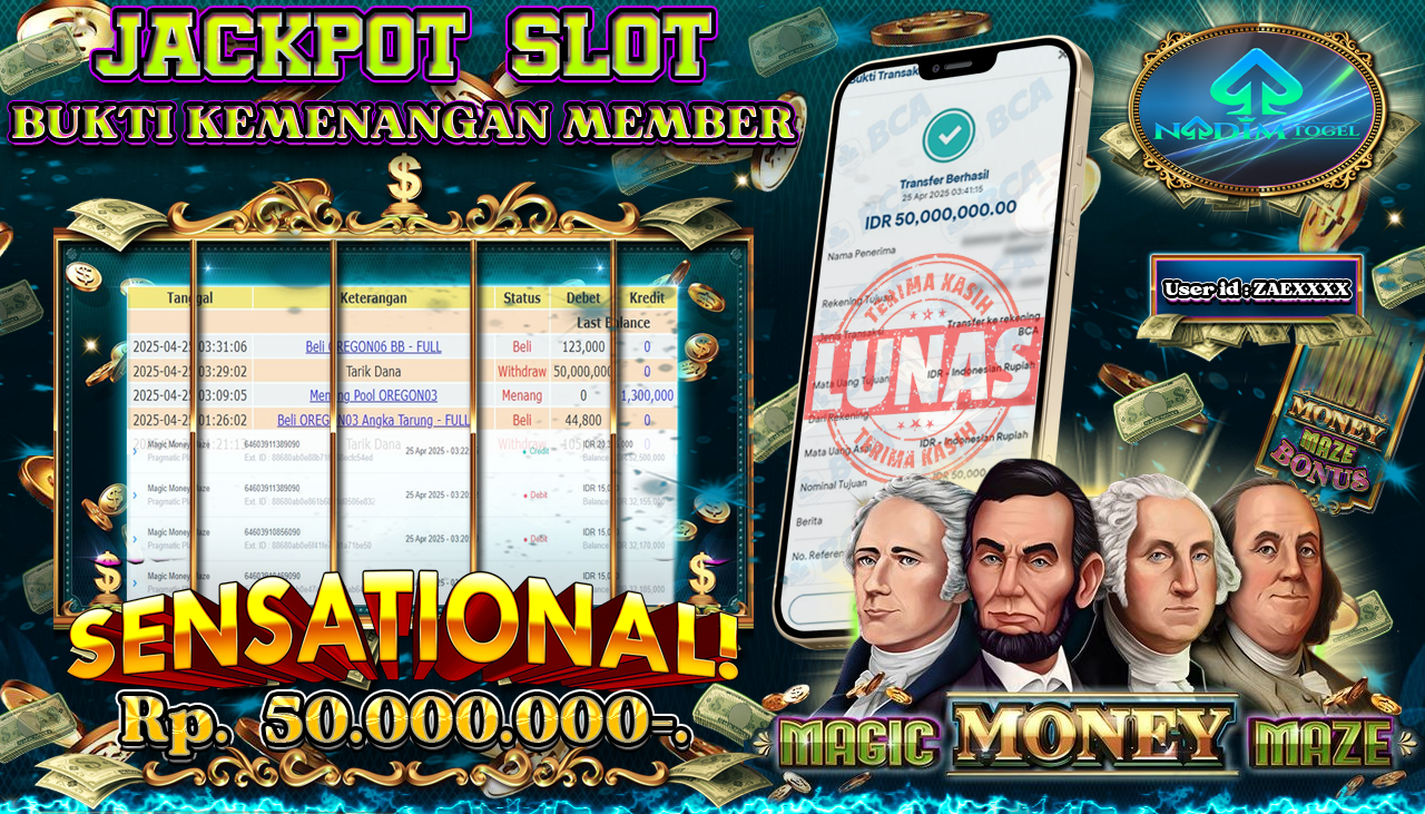 NADIMTOGEL JACKPOT SLOT MAGIC MONEY MAZE Rp 50.000.000,- LUNAS
